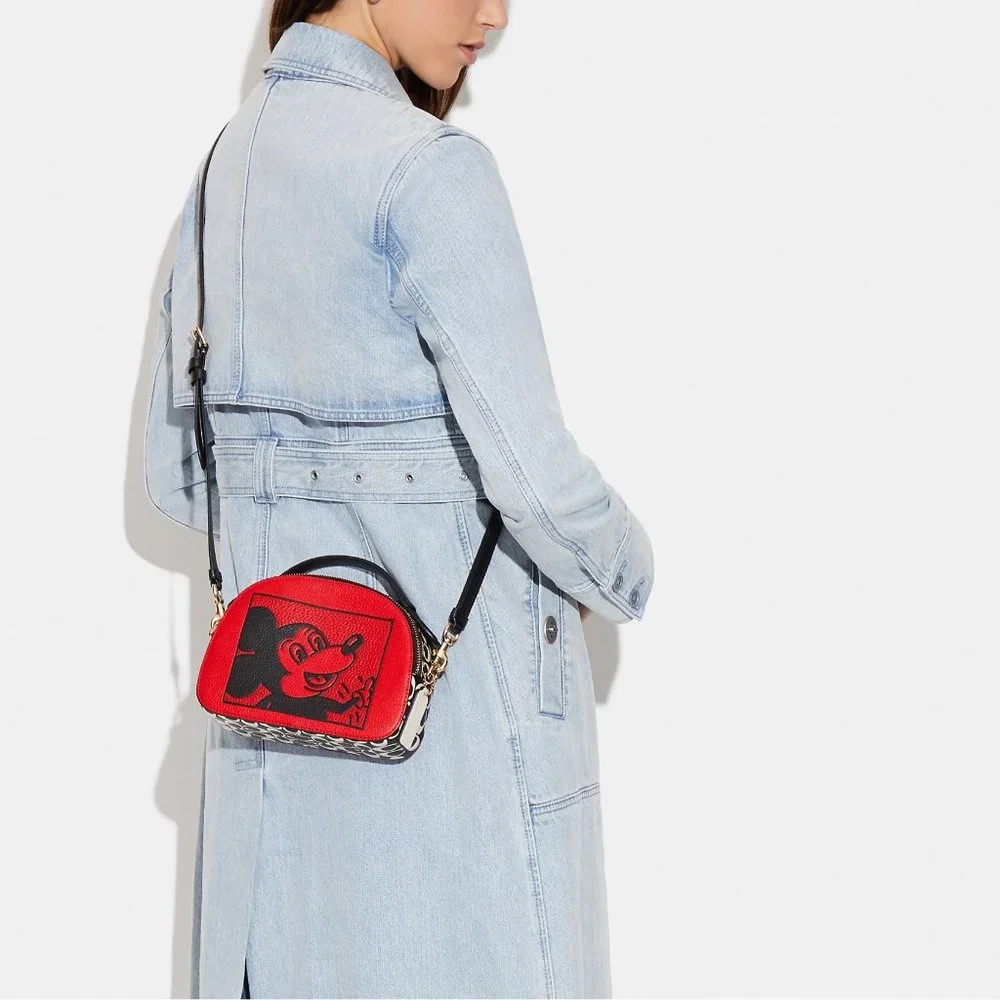 ❤️🐭 Disney Mickey Mouse X Keith Haring Serena Satchel Gold/Electric Red Multi - Picture 4 of 12